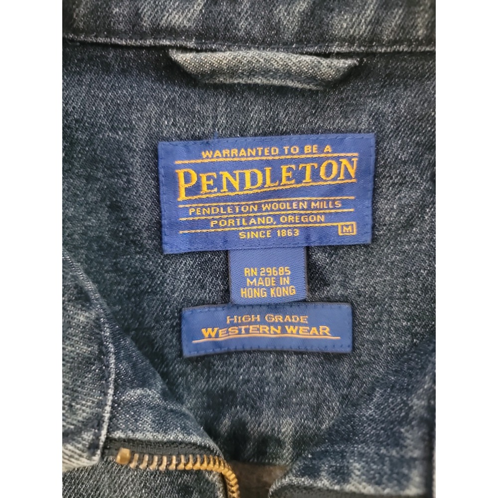 Vintage Pendleton High Grade Western Wear Denim Jacket Wool Thunderbird Aztec M - Picture 4 of 10